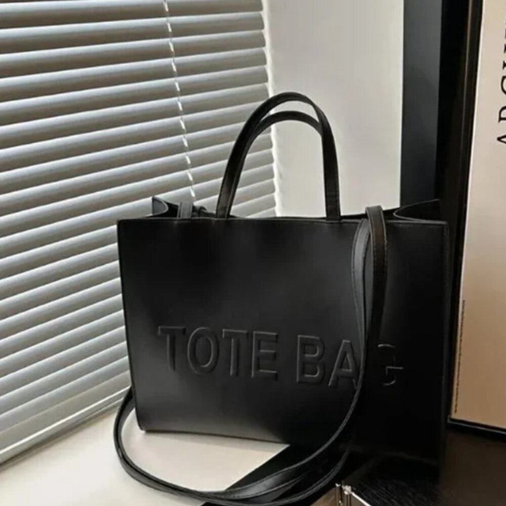 Chic Black Embossed Tote – Vegan Leather Shoulder Bag for Women - Picture 3 of 6